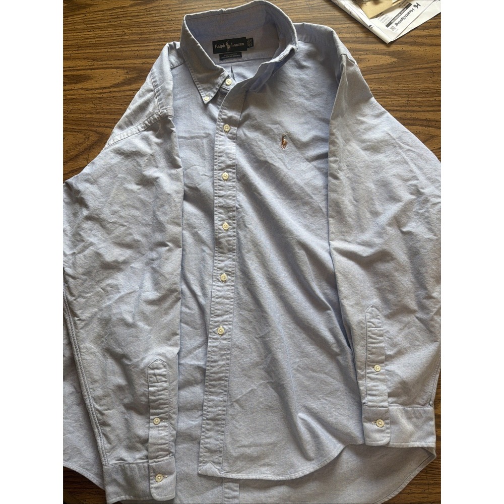Ralph Lauren Yarmouth Mens Blue Oxford Long Sleeve Button Down Shirt 16.5x35